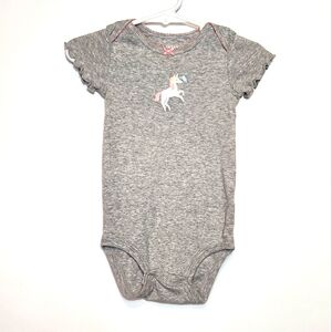 NWOT Carter's Girl 12 Month Heather Gray Unicorn Pink Bow Onsie